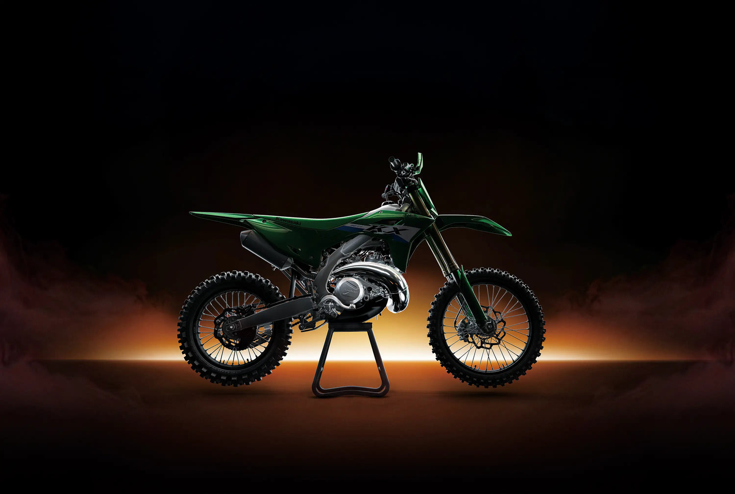 2027 Kawasaki KX327X fuel injected two-stroke cross country dirt bike lime green