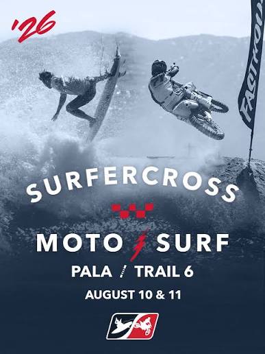 Surfercross 2026 official flyer August 10 and 11 Pala Trail 6 moto surf race Southern California