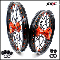 KKE 19"*1.6/16"*1.85 Big Kid's Wheels Rims Set For KTM SX85 2021 2022 2023 2024 Orange Nipples & Black Spokes KKE Racing