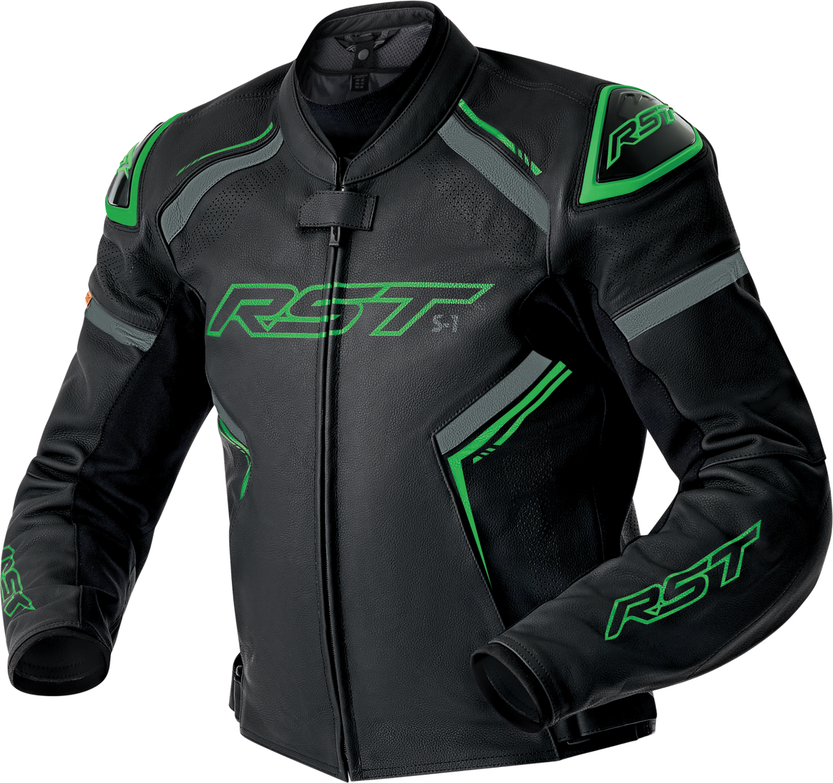 RST S-1 D3O Leather Jacket - Black/Grey/Fluo Green