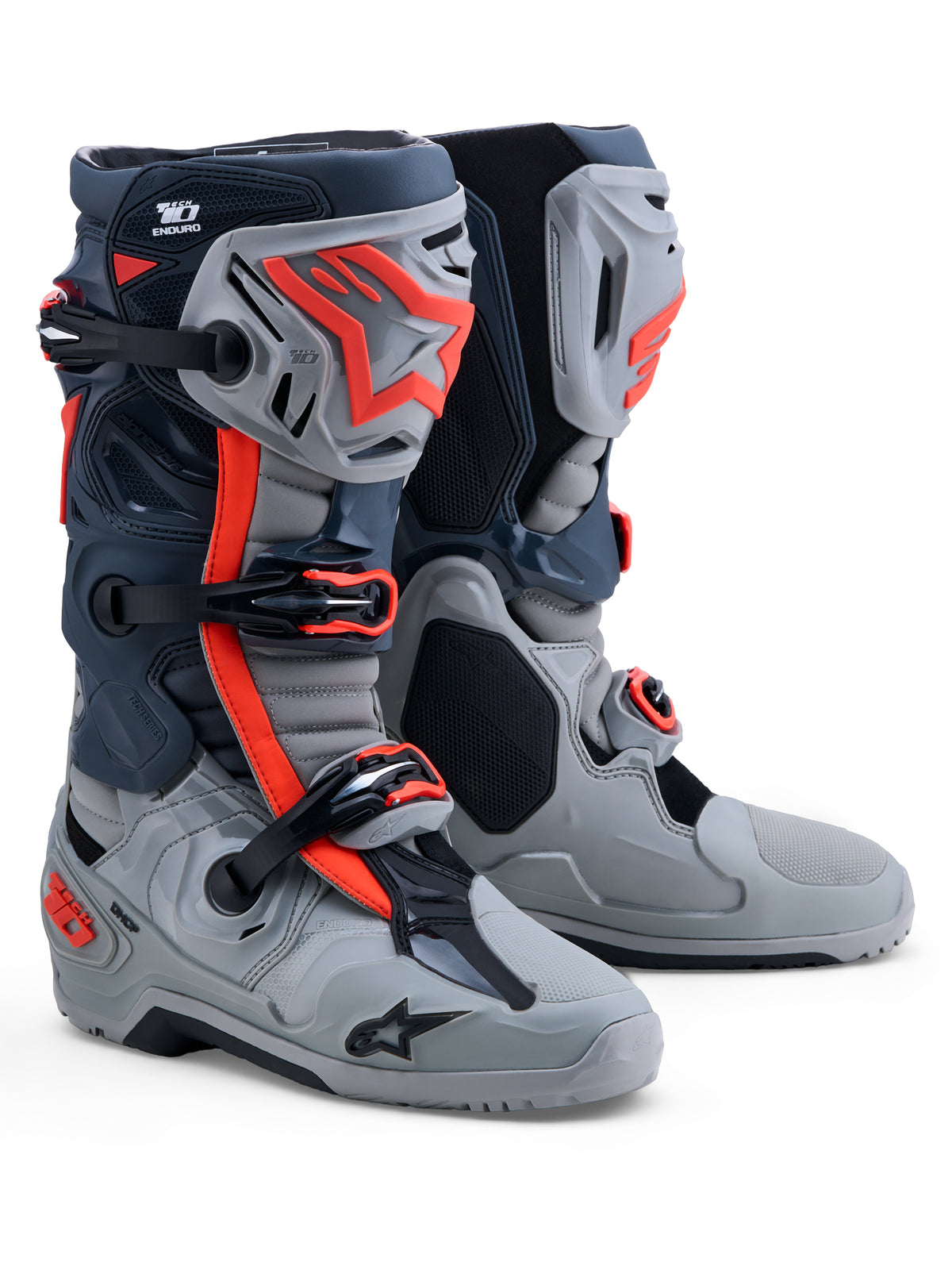 Alpinestars Tech 10 Enduro Boots - Mid Gray/Dark Gray/Red Fluo