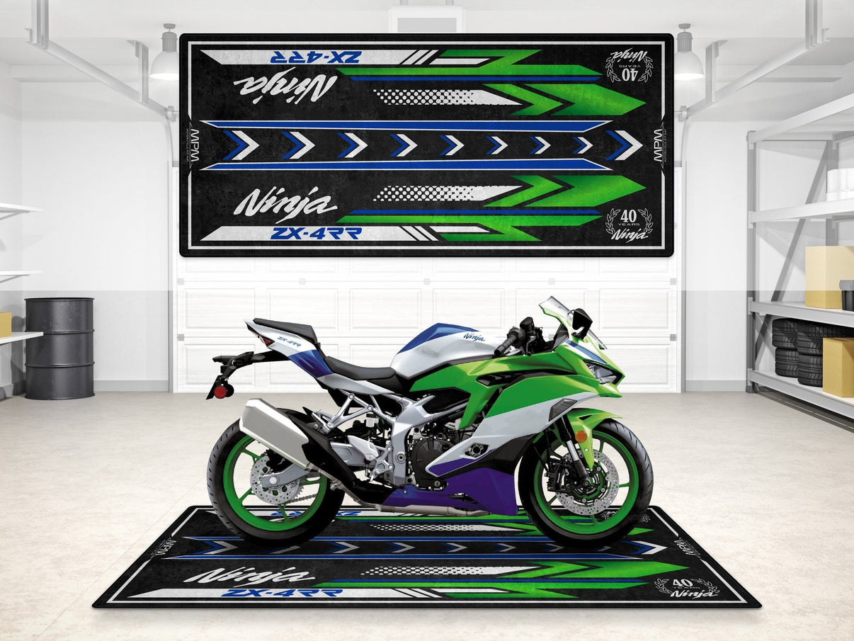 Designed Pit Mat for Kawasaki Ninja ZX-4RR 40th Anniversary Motorcycle - MM7394 MPM Motorcycle Mat