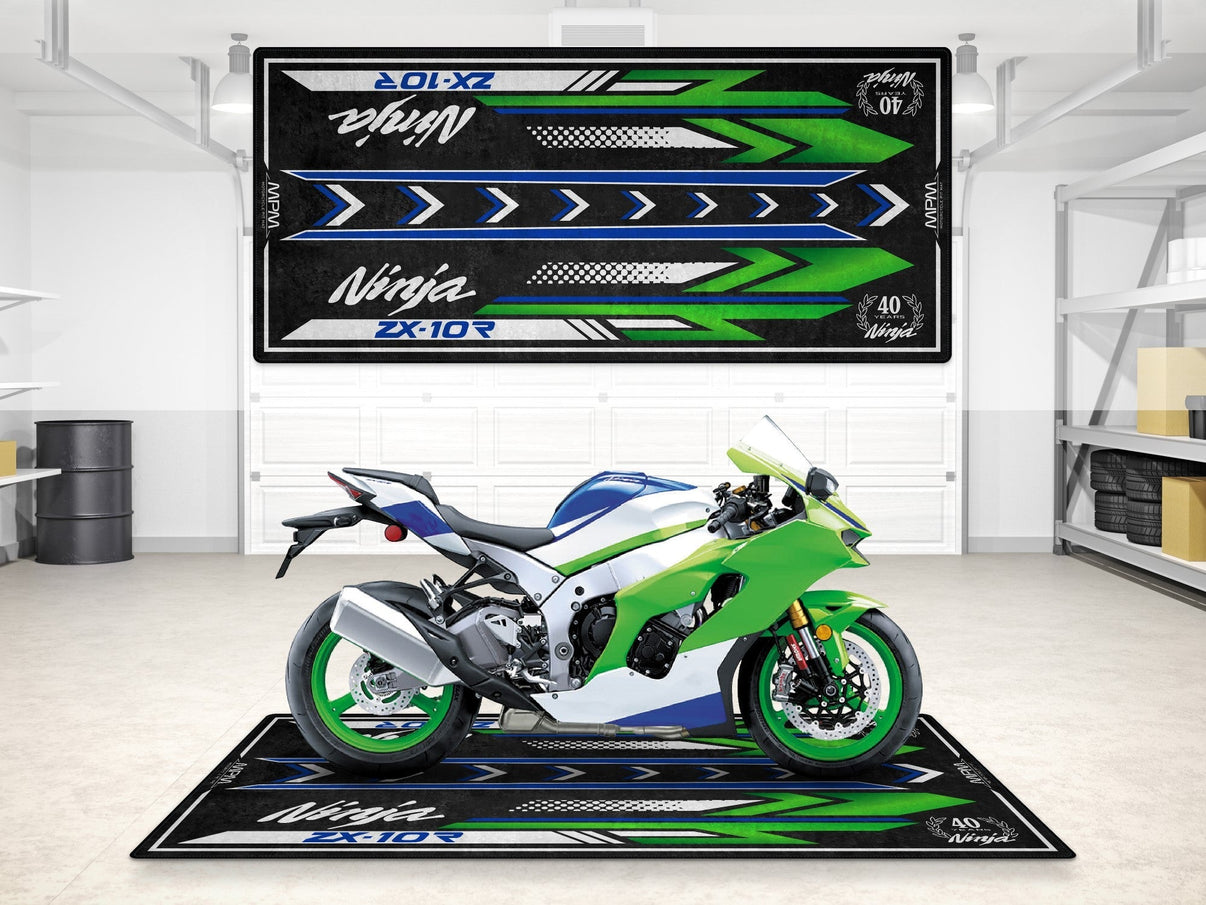 Designed Pit Mat for Kawasaki Ninja ZX-10R 40th Anniversary Motorcycle - MM7400 MPM Motorcycle Mat