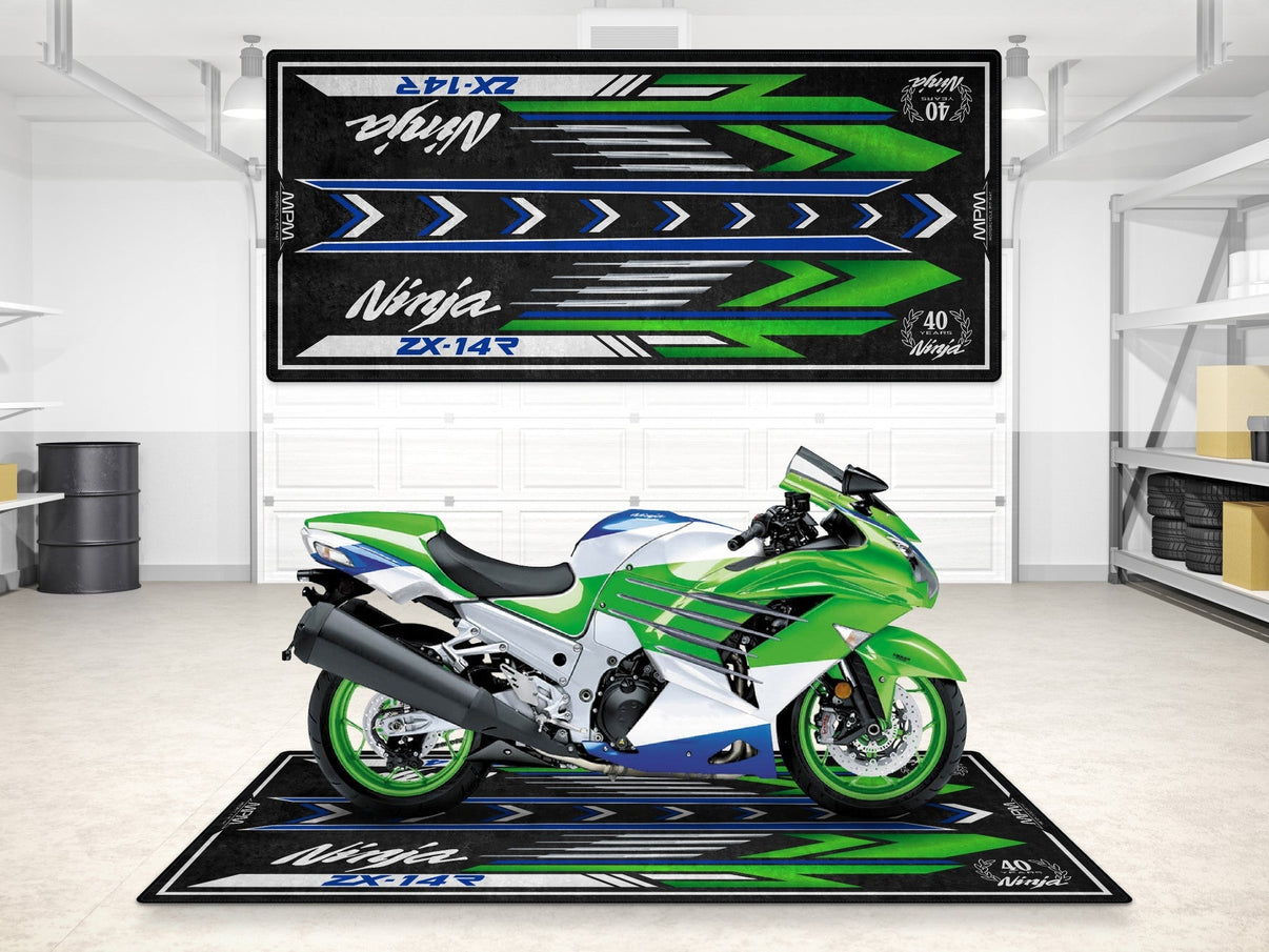 Designed Pit Mat for Kawasaki Ninja ZX-14R 40th Anniversary Motorcycle - MM7402 MPM Motorcycle Mat