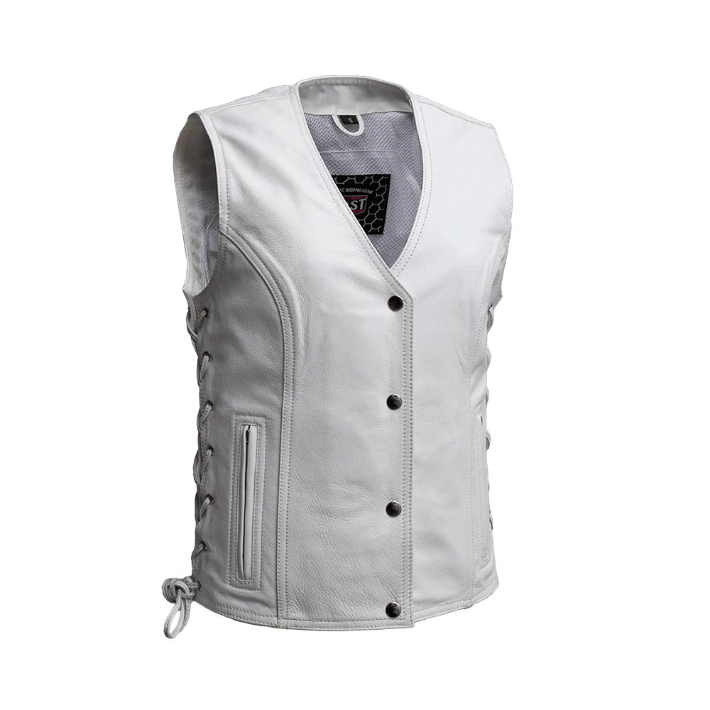 Beryl - Women's Motorcycle Leather Vest - White - LiveTheGnar