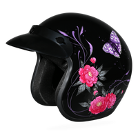 DOT Approved Daytona Cruiser Open Face Motorcycle Helmet - Men, Women & Youth - With Visor & Graphics - W/ Butterfly