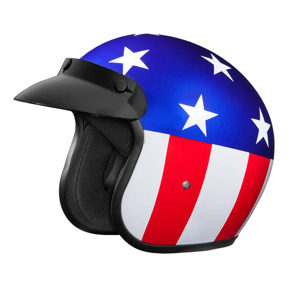 DOT Approved Daytona Cruiser Open Face Motorcycle Helmet - Men, Women & Youth - With Visor & Graphics - W/ Captain America Daytona Helmets