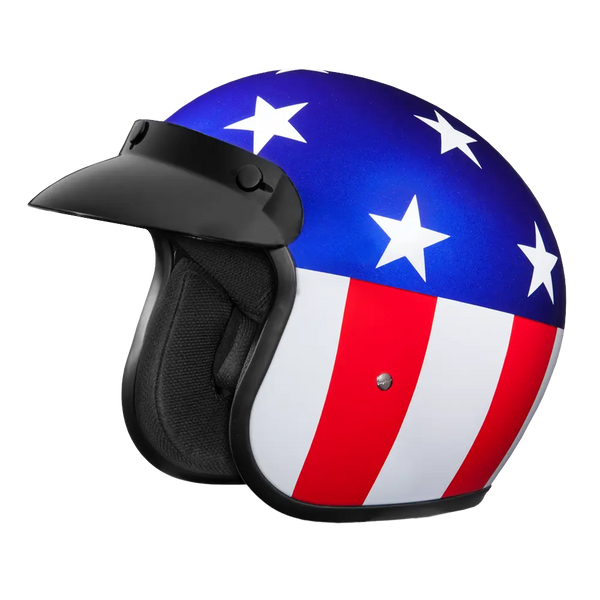 DOT Approved Daytona Cruiser Open Face Motorcycle Helmet - Men, Women & Youth - With Visor & Graphics - W/ Captain America Daytona Helmets