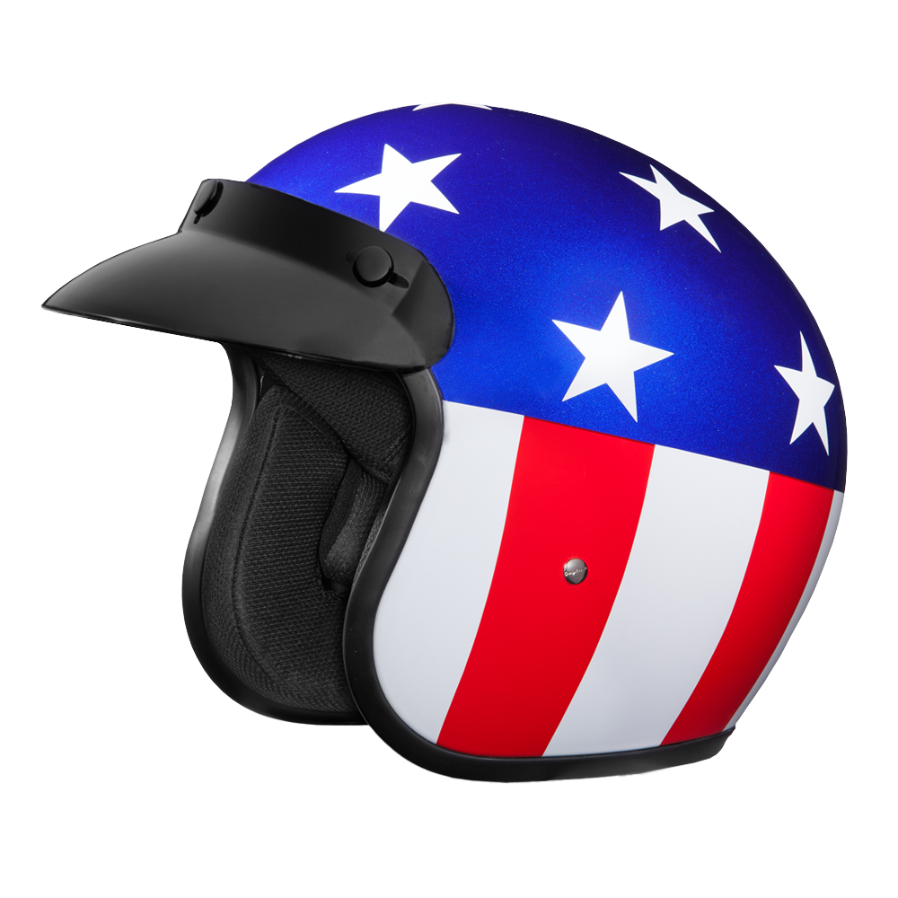 DOT Approved Daytona Cruiser Open Face Motorcycle Helmet - Men, Women & Youth - With Visor & Graphics - W/ Captain America Daytona Helmets
