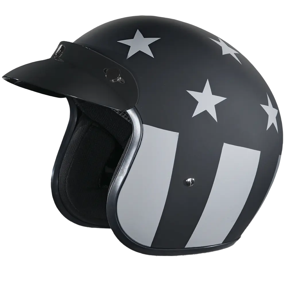DOT Approved Daytona Cruiser Open Face Motorcycle Helmet - Men, Women & Youth - With Visor & Graphics - W/ Captain America Stealth Daytona Helmets