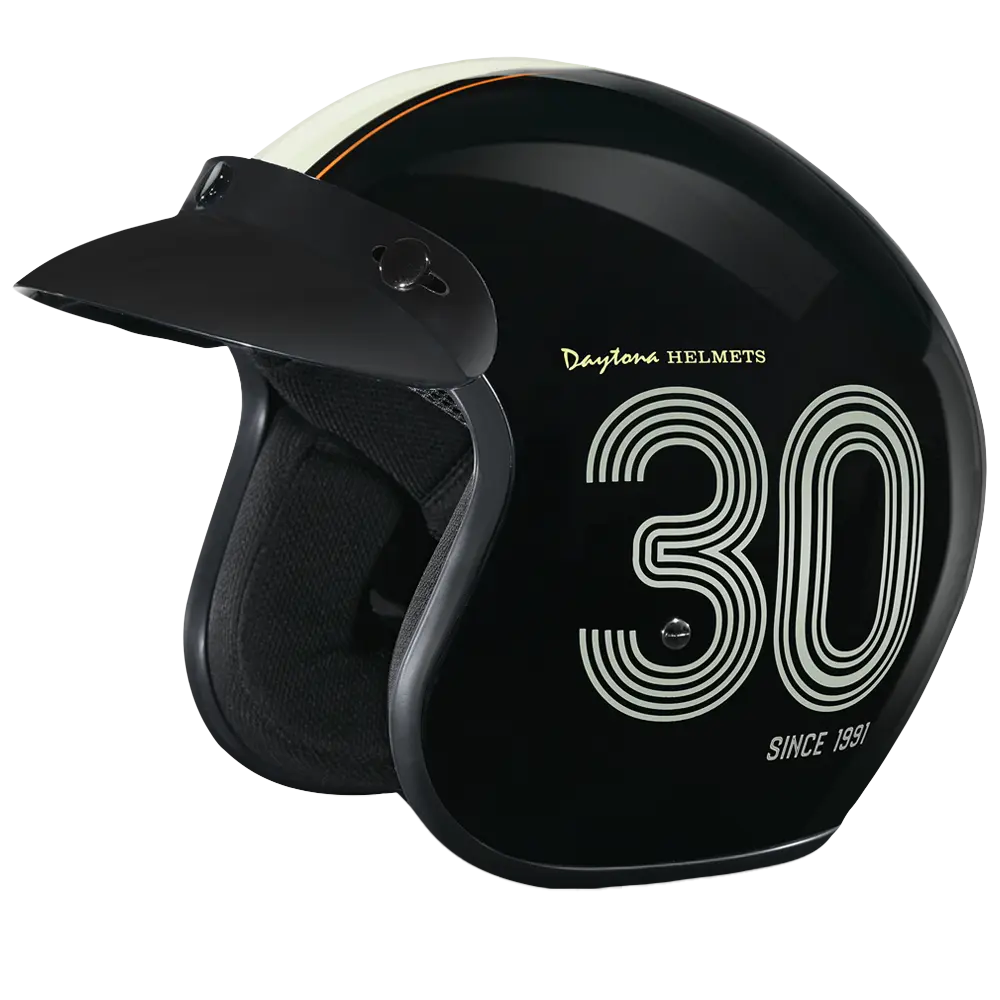 DOT Approved Daytona Cruiser Open Face Motorcycle Helmet - Men, Women & Youth - With Visor & Graphics - W/ Daytona 30th Daytona Helmets