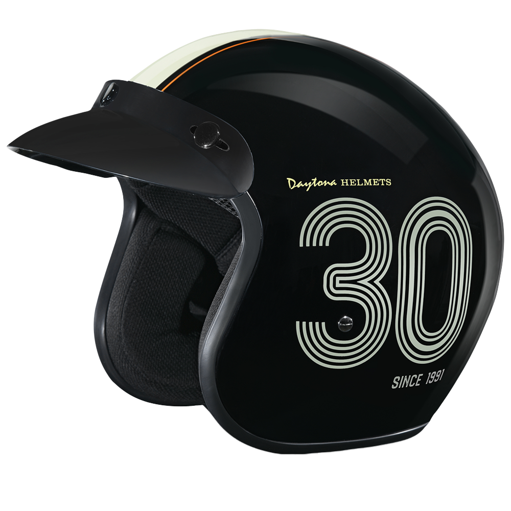 DOT Approved Daytona Cruiser Open Face Motorcycle Helmet - Men, Women & Youth - With Visor & Graphics - W/ Daytona 30th Daytona Helmets