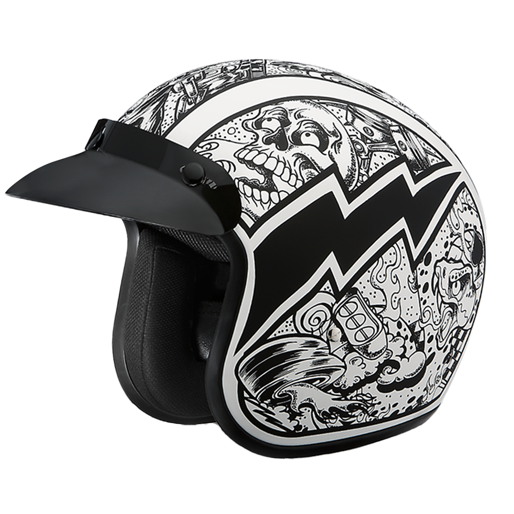 DOT Approved Daytona Cruiser Open Face Motorcycle Helmet - Men, Women & Youth - With Visor & Graphics - W/ Graffiti Daytona Helmets