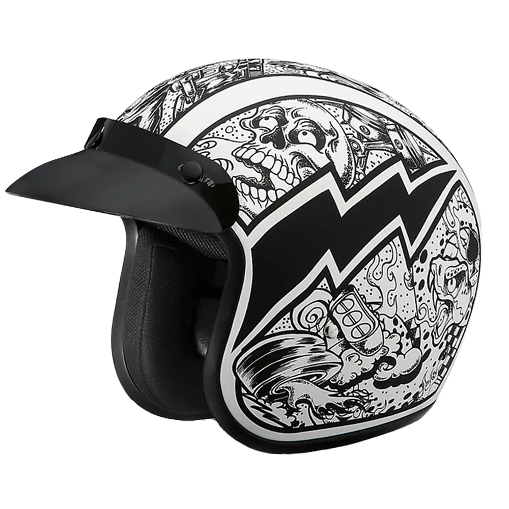 DOT Approved Daytona Cruiser Open Face Motorcycle Helmet - Men, Women & Youth - With Visor & Graphics - W/ Graffiti Daytona Helmets