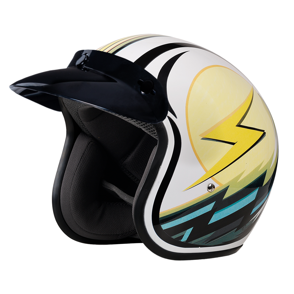 DOT Approved Daytona Cruiser Open Face Motorcycle Helmet - Men, Women & Youth - With Visor & Graphics - W/ Lightning Daytona Helmets