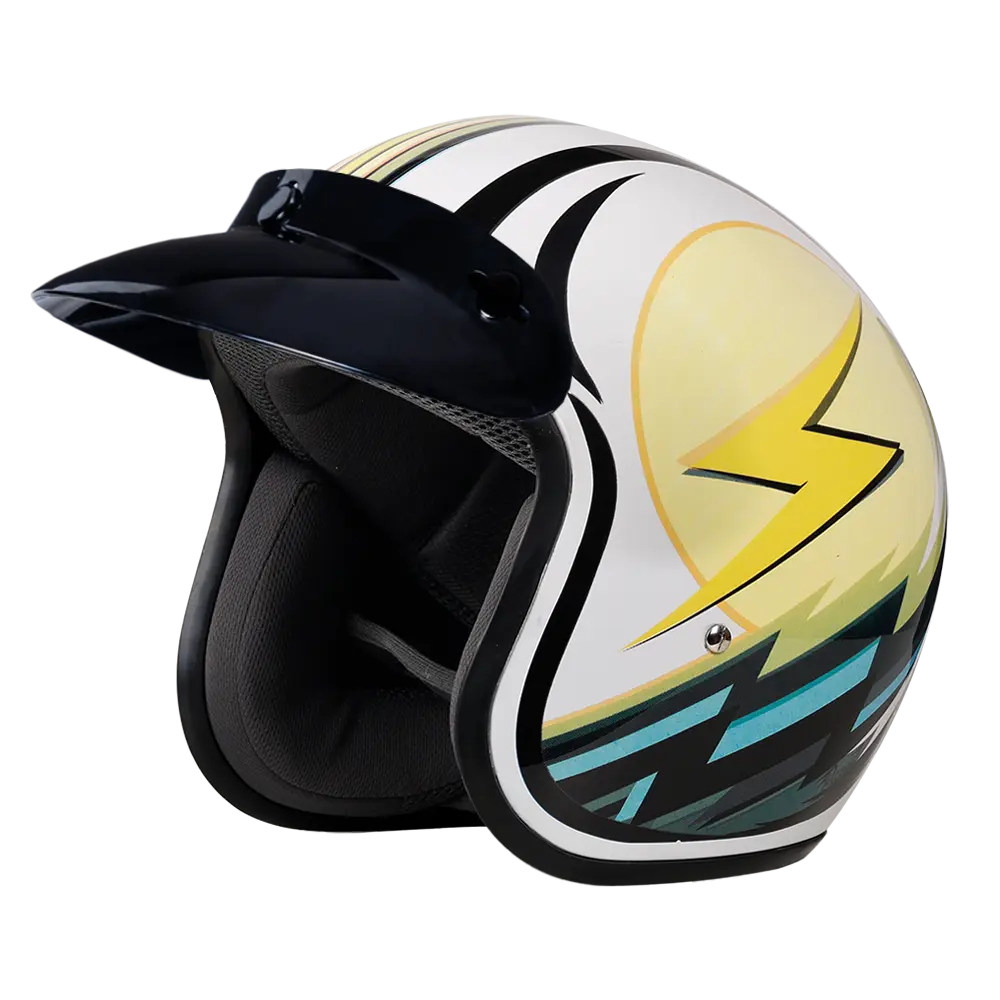 DOT Approved Daytona Cruiser Open Face Motorcycle Helmet - Men, Women & Youth - With Visor & Graphics - W/ Lightning Daytona Helmets
