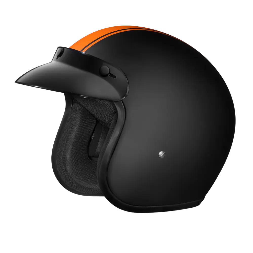 DOT Approved Daytona Cruiser Open Face Motorcycle Helmet - Men, Women & Youth - With Visor & Graphics - W/ Orange Pin Stripe Daytona Helmets