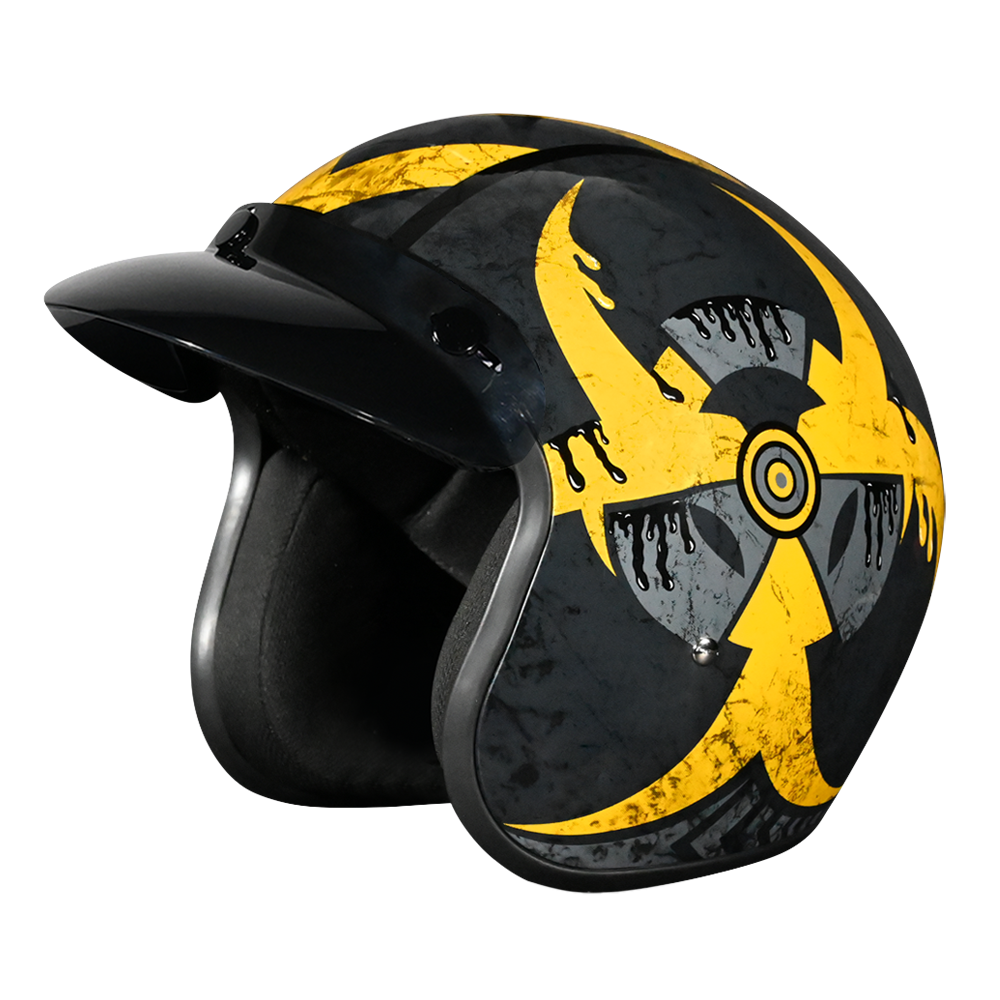 DOT Approved Daytona Cruiser Open Face Motorcycle Helmet - Men, Women & Youth - With Visor & Graphics - W/ Toxic Daytona Helmets