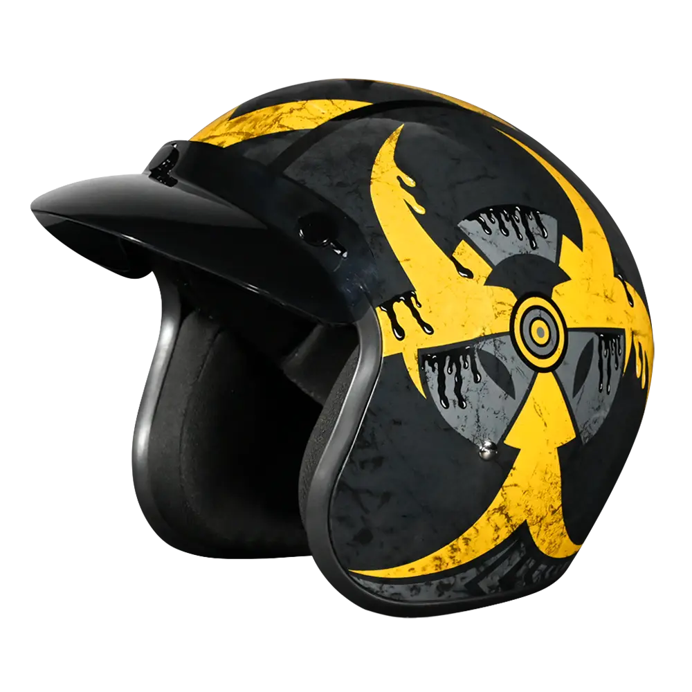 DOT Approved Daytona Cruiser Open Face Motorcycle Helmet - Men, Women & Youth - With Visor & Graphics - W/ Toxic Daytona Helmets