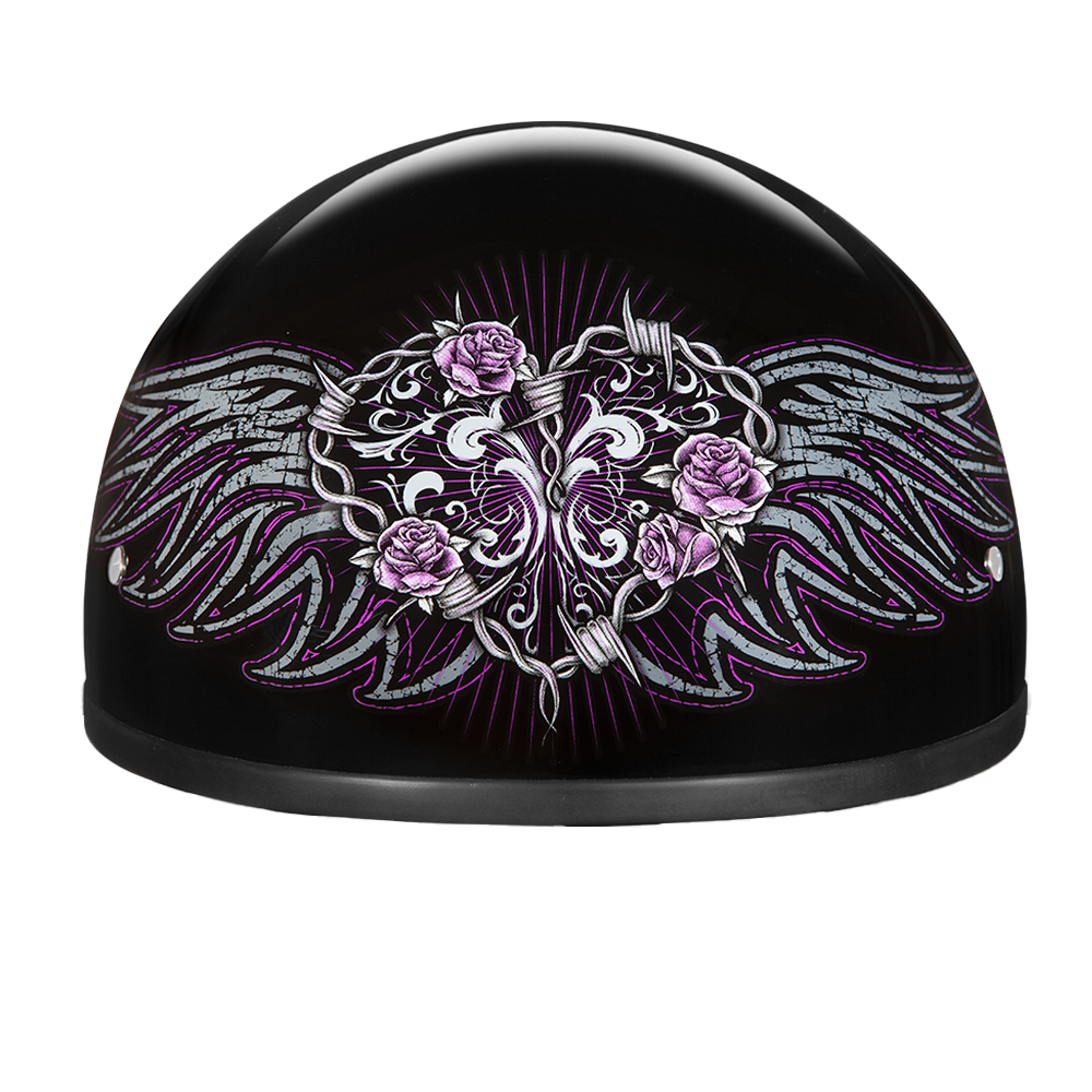 DOT Approved Daytona Motorcycle Half Face Helmet - Skull Cap Graphics for Men & Women, Scooters, ATVs, UTVs & Choppers - W/ Barbed Wire Heart Daytona Helmets