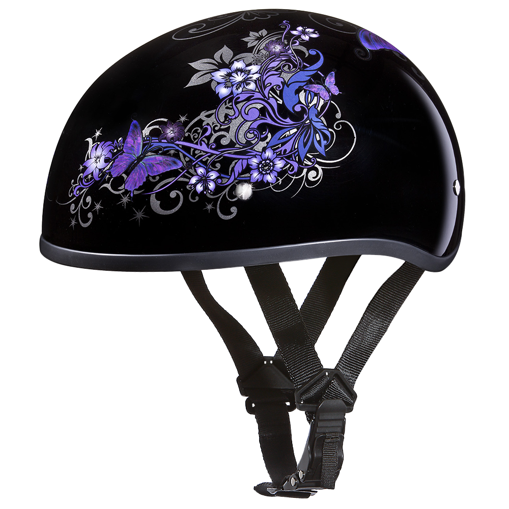 DOT Approved Daytona Motorcycle Half Face Helmet - Skull Cap Graphics for Men & Women, Scooters, ATVs, UTVs & Choppers - W/ Butterfly Daytona Helmets