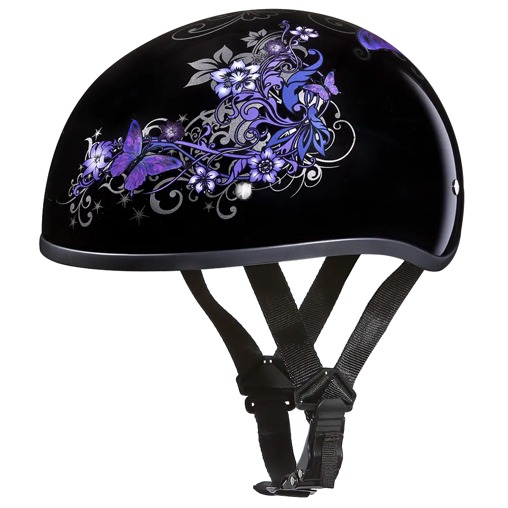 DOT Approved Daytona Motorcycle Half Face Helmet - Skull Cap Graphics for Men & Women, Scooters, ATVs, UTVs & Choppers - W/ Butterfly Daytona Helmets