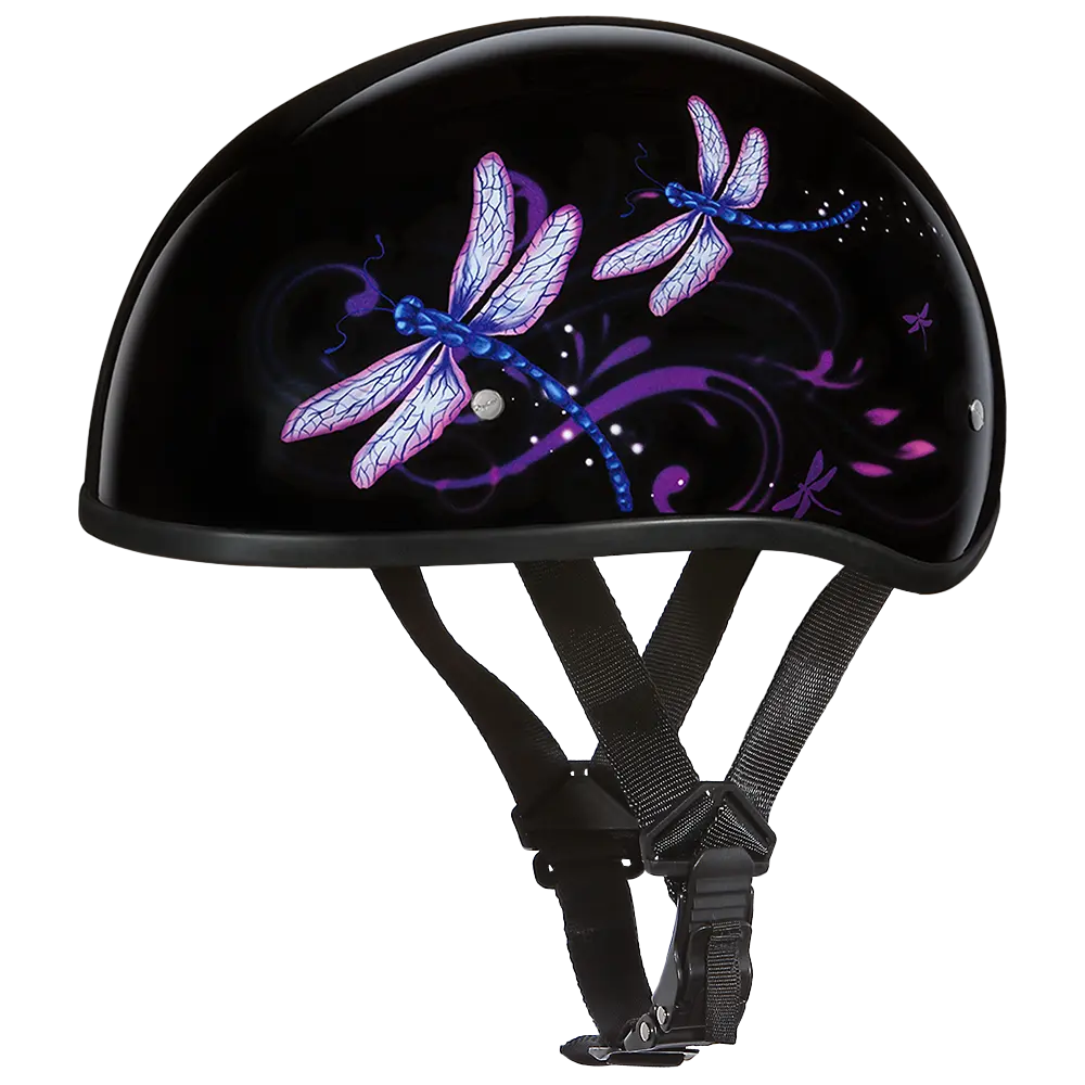 DOT Approved Daytona Motorcycle Half Face Helmet - Skull Cap Graphics for Men & Women, Scooters, ATVs, UTVs & Choppers - W/ Dragonfly Daytona Helmets