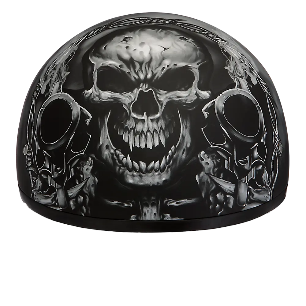 DOT Approved Daytona Motorcycle Half Face Helmet - Skull Cap Graphics for Men & Women, Scooters, ATVs, UTVs & Choppers - W/ Guns Daytona Helmets