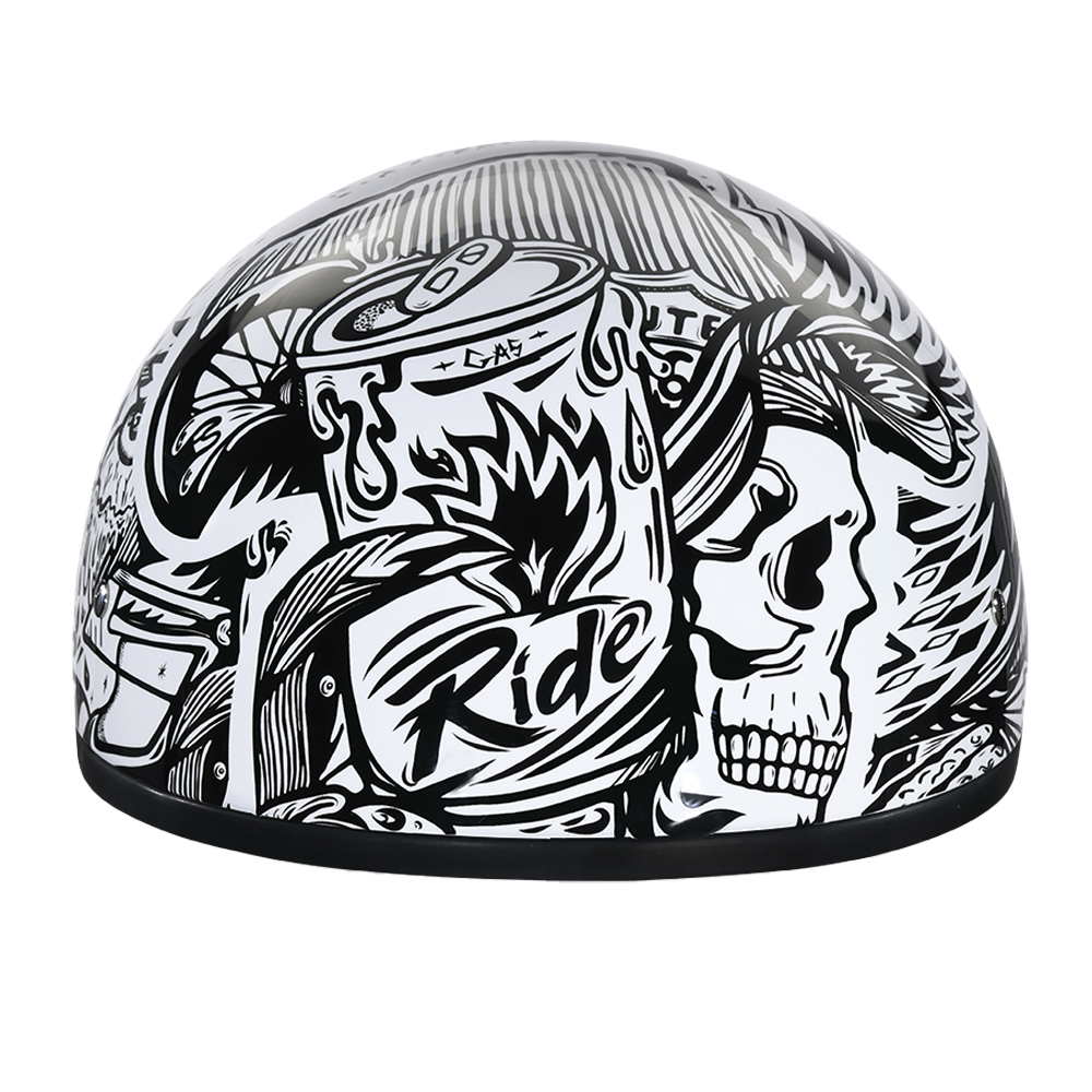 DOT Approved Daytona Motorcycle Half Face Helmet - Skull Cap Graphics for Men & Women, Scooters, ATVs, UTVs & Choppers - W/ Live Fast Daytona Helmets