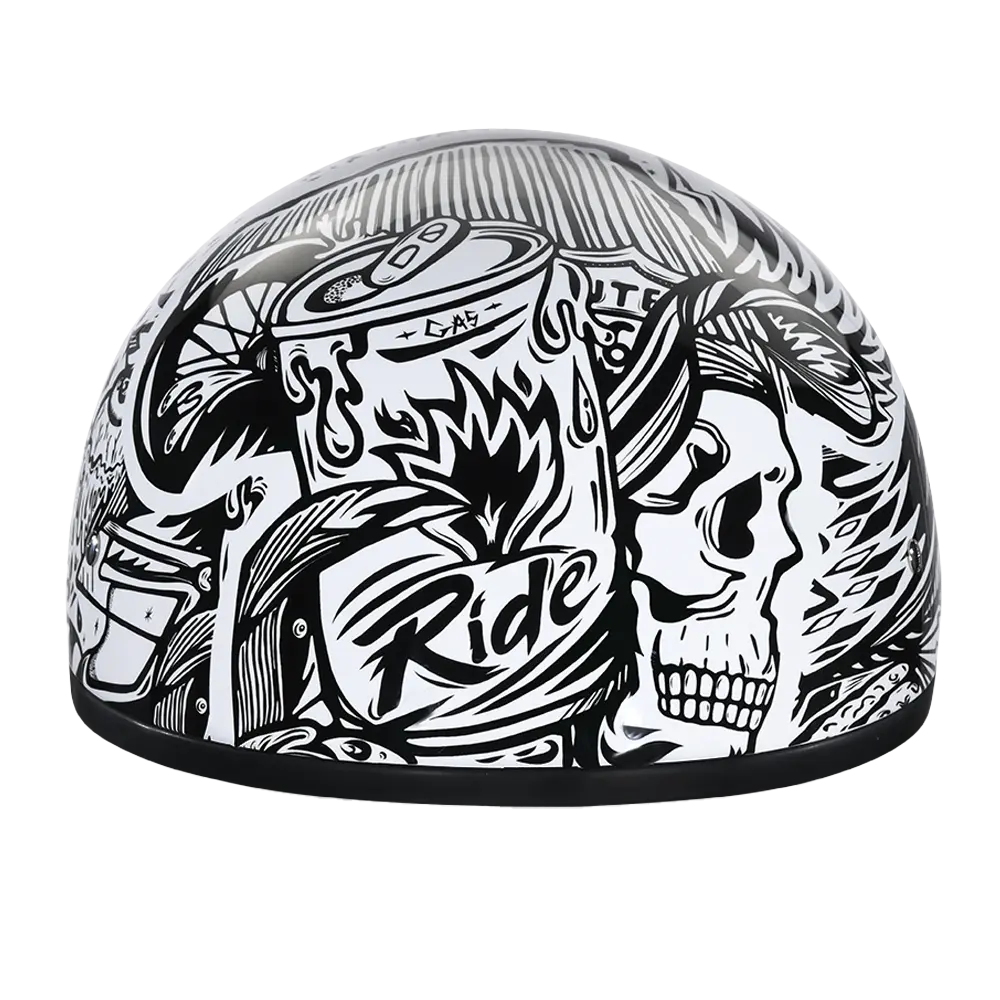 DOT Approved Daytona Motorcycle Half Face Helmet - Skull Cap Graphics for Men & Women, Scooters, ATVs, UTVs & Choppers - W/ Live Fast Daytona Helmets