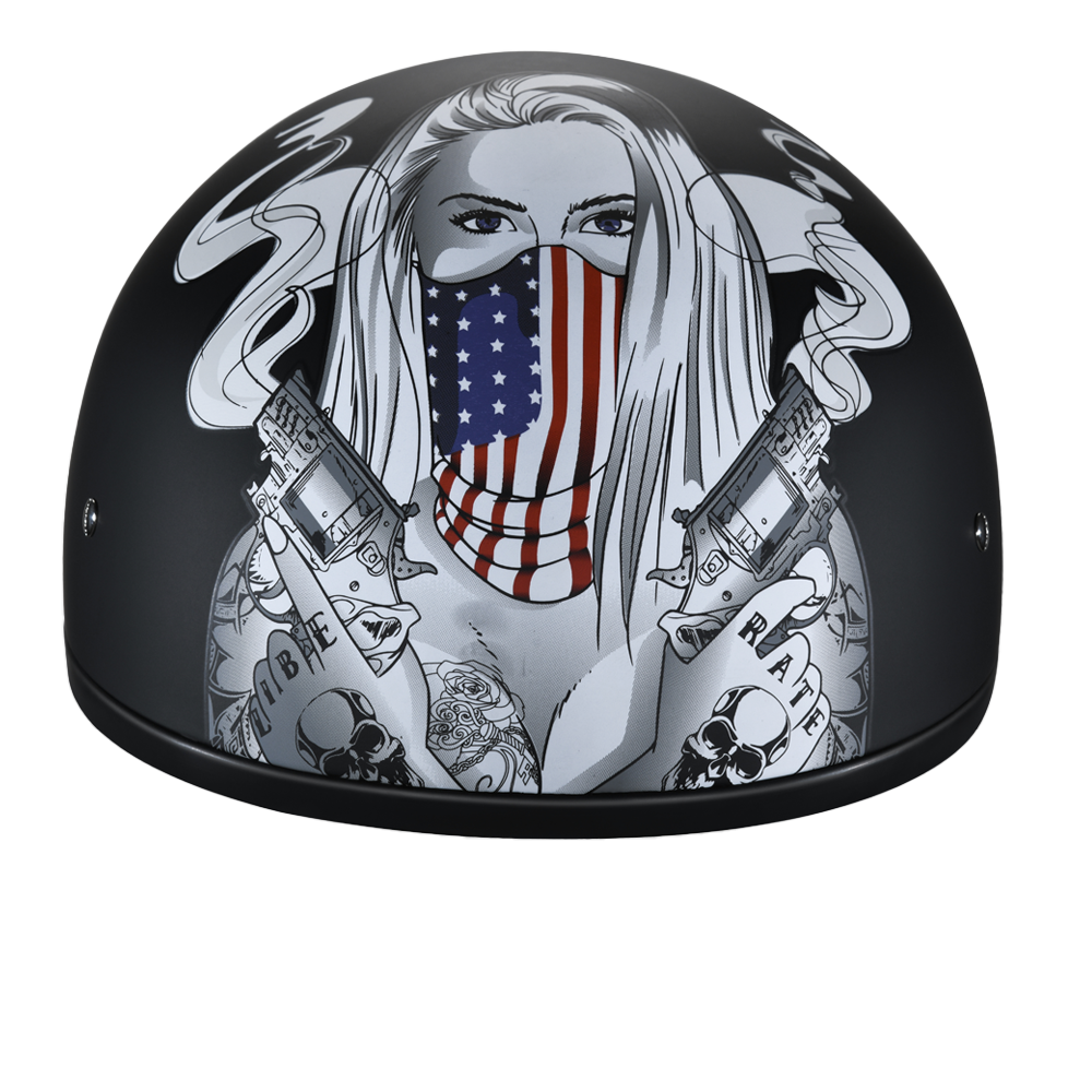 DOT Approved Daytona Motorcycle Half Face Helmet - Skull Cap Graphics for Men & Women, Scooters, ATVs, UTVs & Choppers - W/ Make 'Em Pay Daytona Helmets