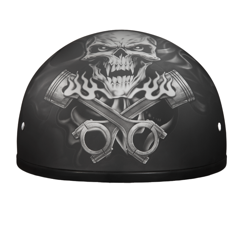 DOT Approved Daytona Motorcycle Half Face Helmet - Skull Cap Graphics for Men & Women, Scooters, ATVs, UTVs & Choppers - W/  Pistons Skull Daytona Helmets