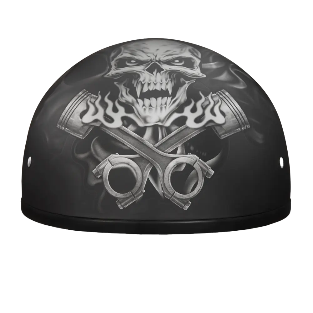 DOT Approved Daytona Motorcycle Half Face Helmet - Skull Cap Graphics for Men & Women, Scooters, ATVs, UTVs & Choppers - W/  Pistons Skull Daytona Helmets