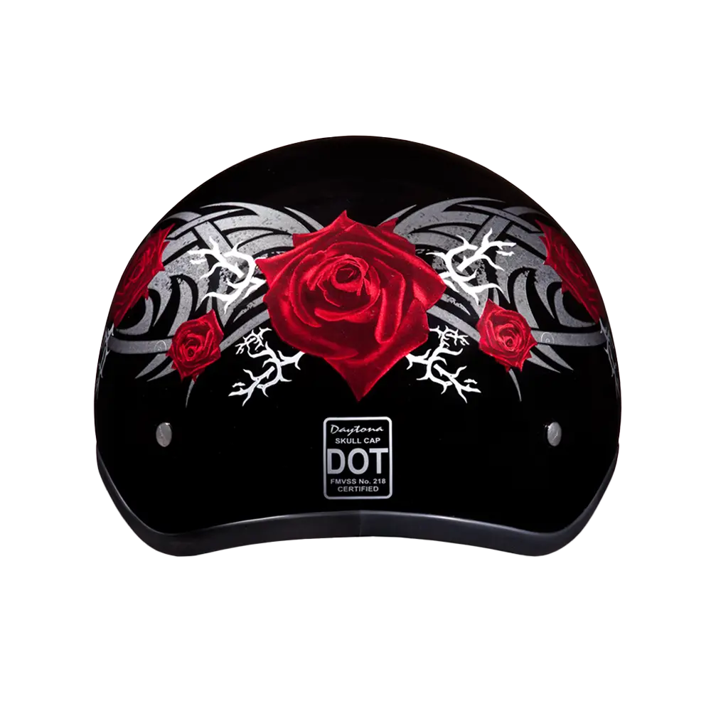DOT Approved Daytona Motorcycle Half Face Helmet - Skull Cap Graphics for Men & Women, Scooters, ATVs, UTVs & Choppers - W/ Rose Daytona Helmets
