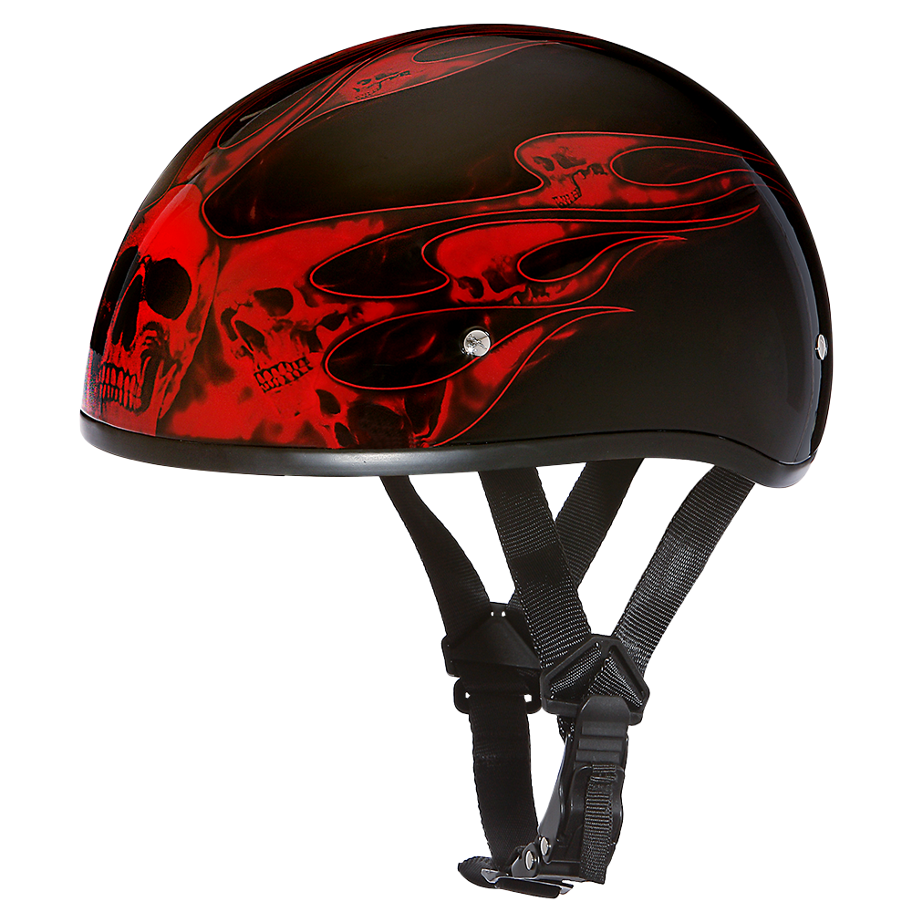 DOT Approved Daytona Motorcycle Half Face Helmet - Skull Cap Graphics for Men & Women, Scooters, ATVs, UTVs & Choppers - W/ Skull Flames Red Daytona Helmets