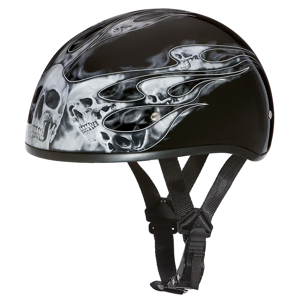 DOT Approved Daytona Motorcycle Half Face Helmet - Skull Cap Graphics for Men & Women, Scooters, ATVs, UTVs & Choppers - W/ Skull Flames Silver Daytona Helmets