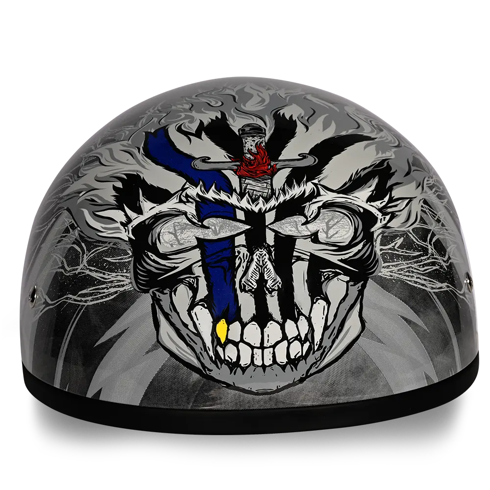 DOT Approved Daytona Motorcycle Half Face Helmet - Skull Cap Graphics for Men & Women, Scooters, ATVs, UTVs & Choppers - W/ Thunder Daytona Helmets