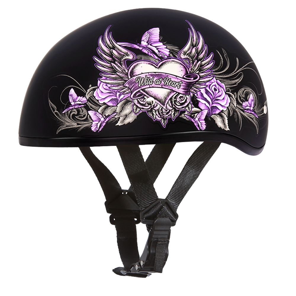 DOT Approved Daytona Motorcycle Half Face Helmet - Skull Cap Graphics for Men & Women, Scooters, ATVs, UTVs & Choppers - W/ Wild At Heart Daytona Helmets