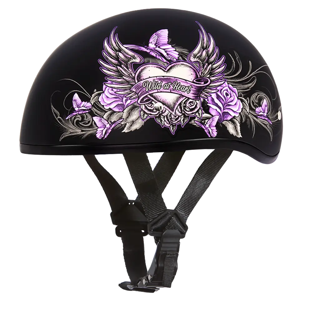 DOT Approved Daytona Motorcycle Half Face Helmet - Skull Cap Graphics for Men & Women, Scooters, ATVs, UTVs & Choppers - W/ Wild At Heart Daytona Helmets