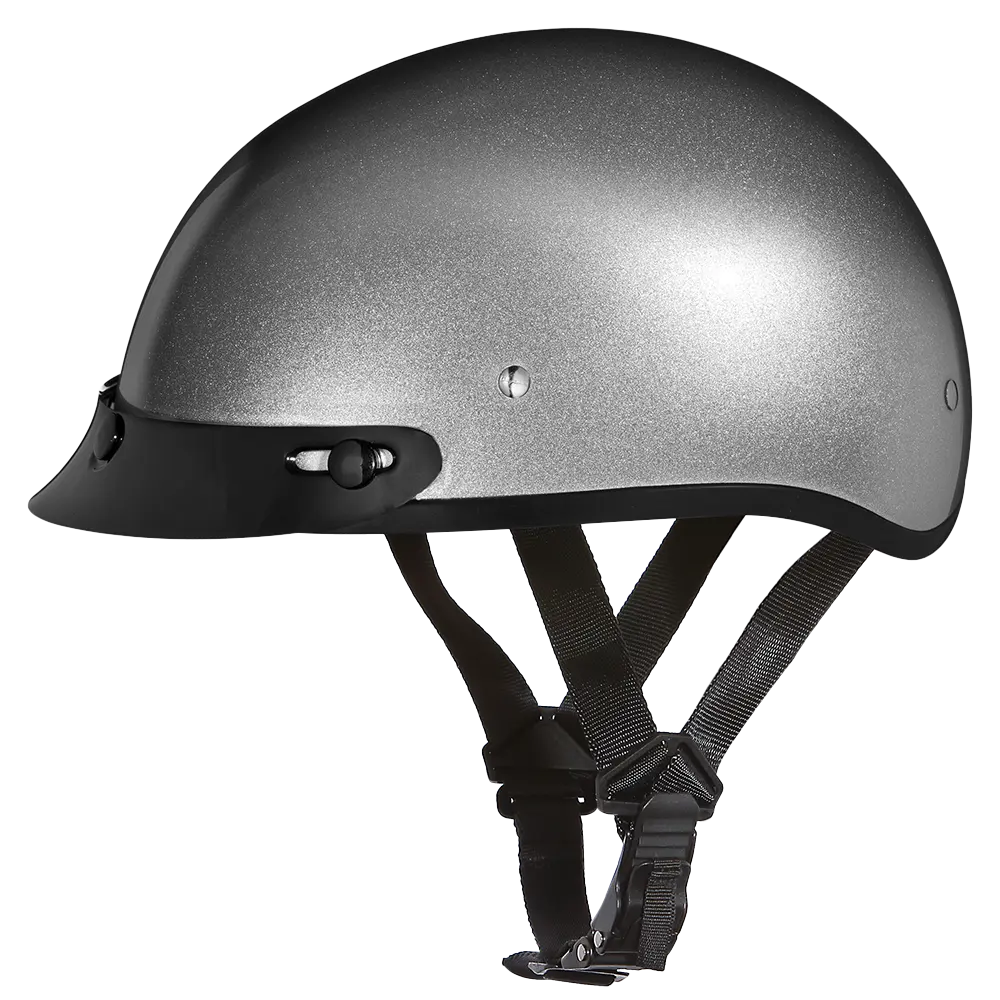 DOT Approved Daytona Skull Cap Half Shell Motorcycle Helmet - Beanie Style for Motorcycles, Cruisers, Scooters, and Mopeds - Silver Metallic Daytona Helmets