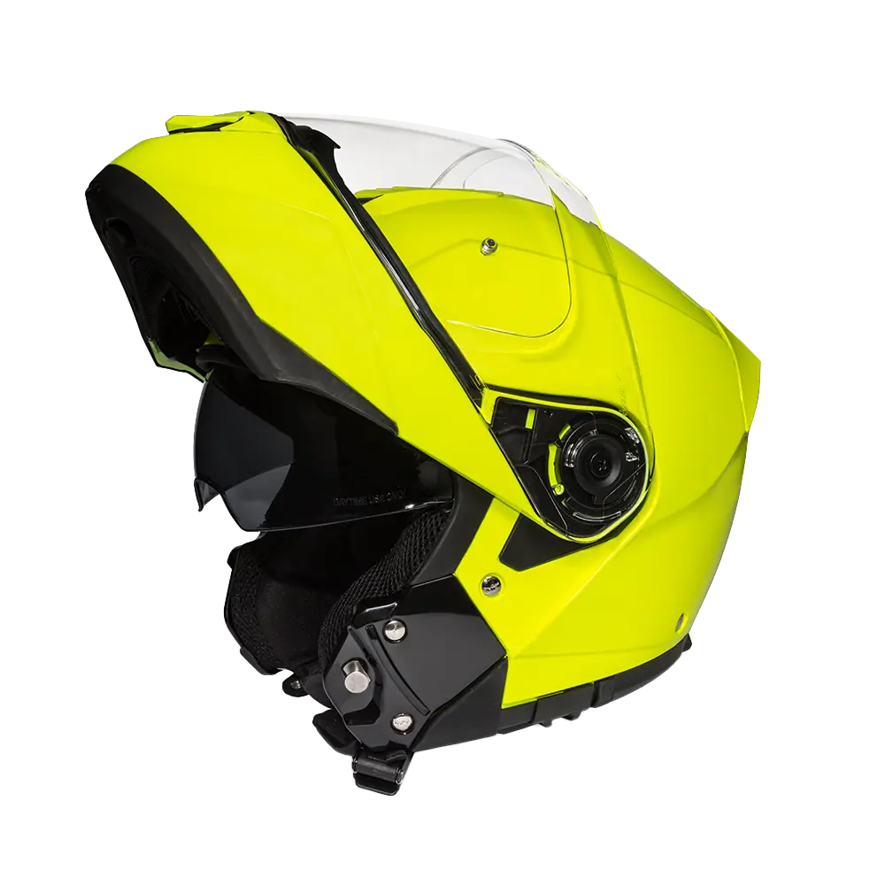 Daytona Glide Modular Motorcycle Helmet - DOT Approved, Bluetooth Ready, Dual Visor, Men/Women/Youth - Fluorescent Yellow Daytona Helmets