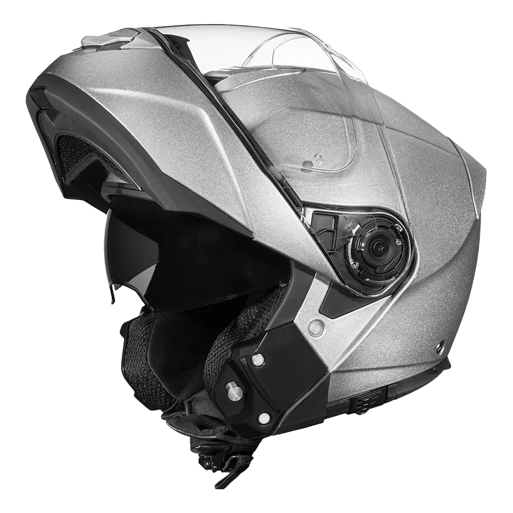 Daytona Glide Modular Motorcycle Helmet - DOT Approved, Bluetooth Ready, Dual Visor, Men/Women/Youth- Silver Metallic Daytona Helmets
