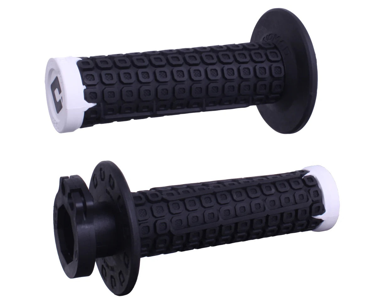 Nomad V2 Lock-On Grips - Black/White/Silver ODI Off-Road Grips with D30 Vibration Damping - LiveTheGnar