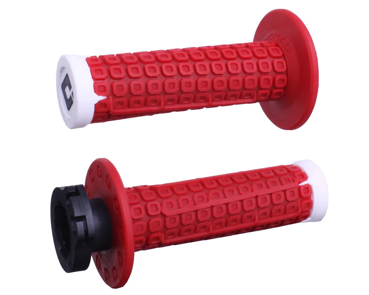 Nomad V2 Lock-On Grips - Red/White/Silver ODI Off-Road Grips with D30 Vibration Damping - LiveTheGnar