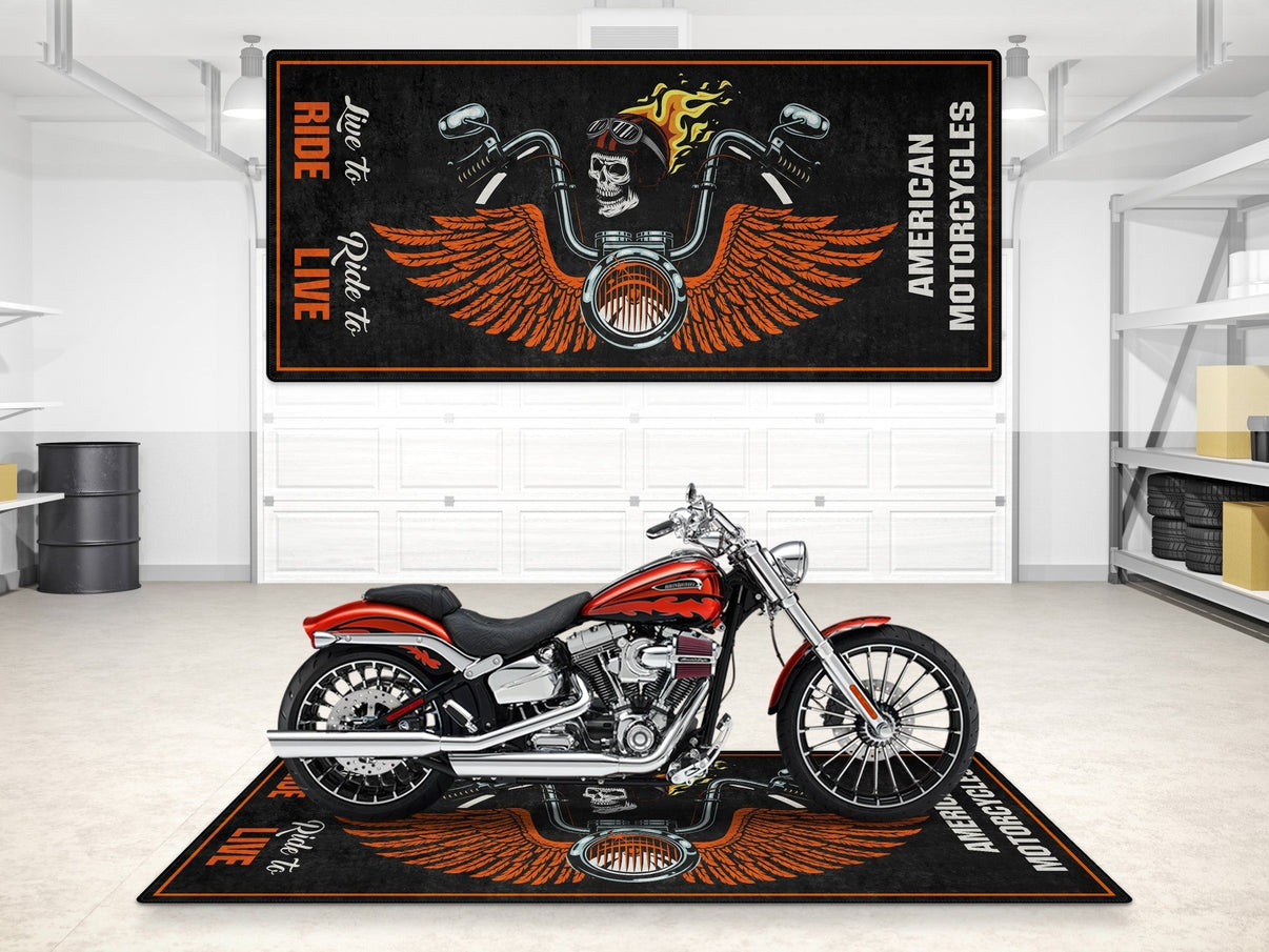 Motorcycle Mat Skull Design for Chopper, Cruiser, Touring, Sport Motorcycle - MM7502 MPM Motorcycle Mat
