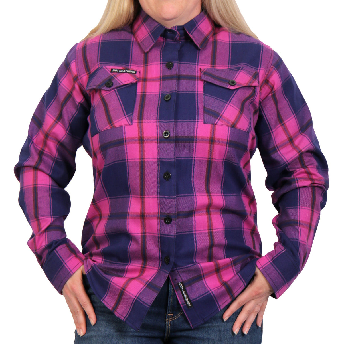 Hot Leathers FLL3011 Ladies Pink, Navy and Brown Long Sleeve Ladies Flannel Hot Leathers