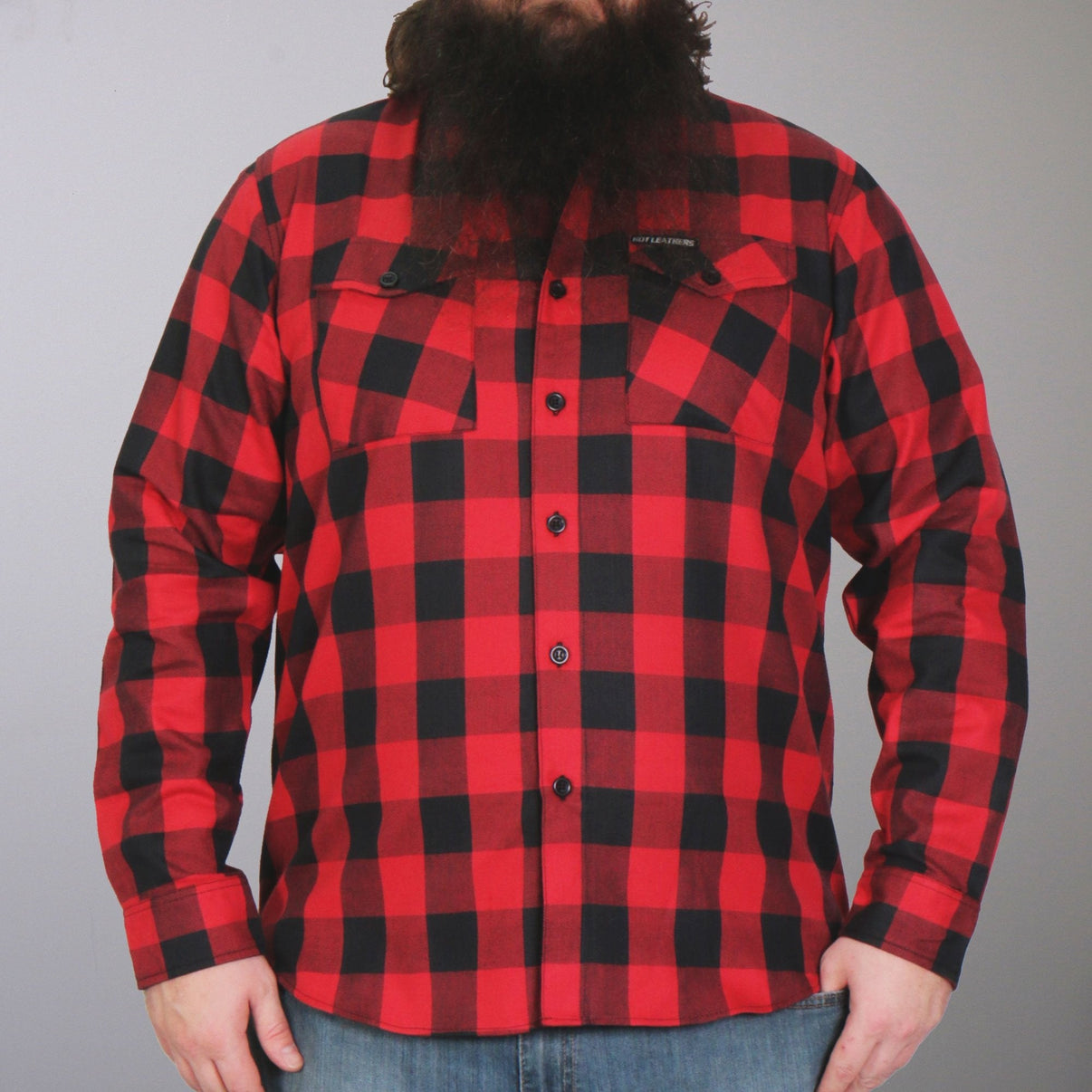 Hot Leathers FLM2002 Mens Black and Red Long Sleeve Flannel Shirt Hot Leathers