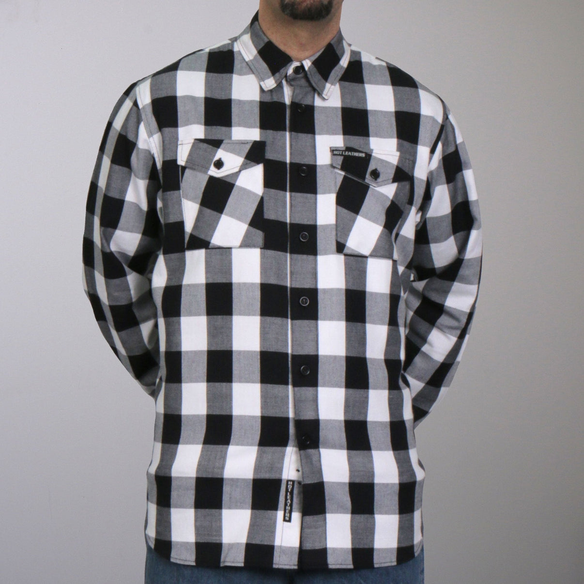 Hot Leathers FLM2004 Mens Black and White Long Sleeve Flannel Shirt Hot Leathers