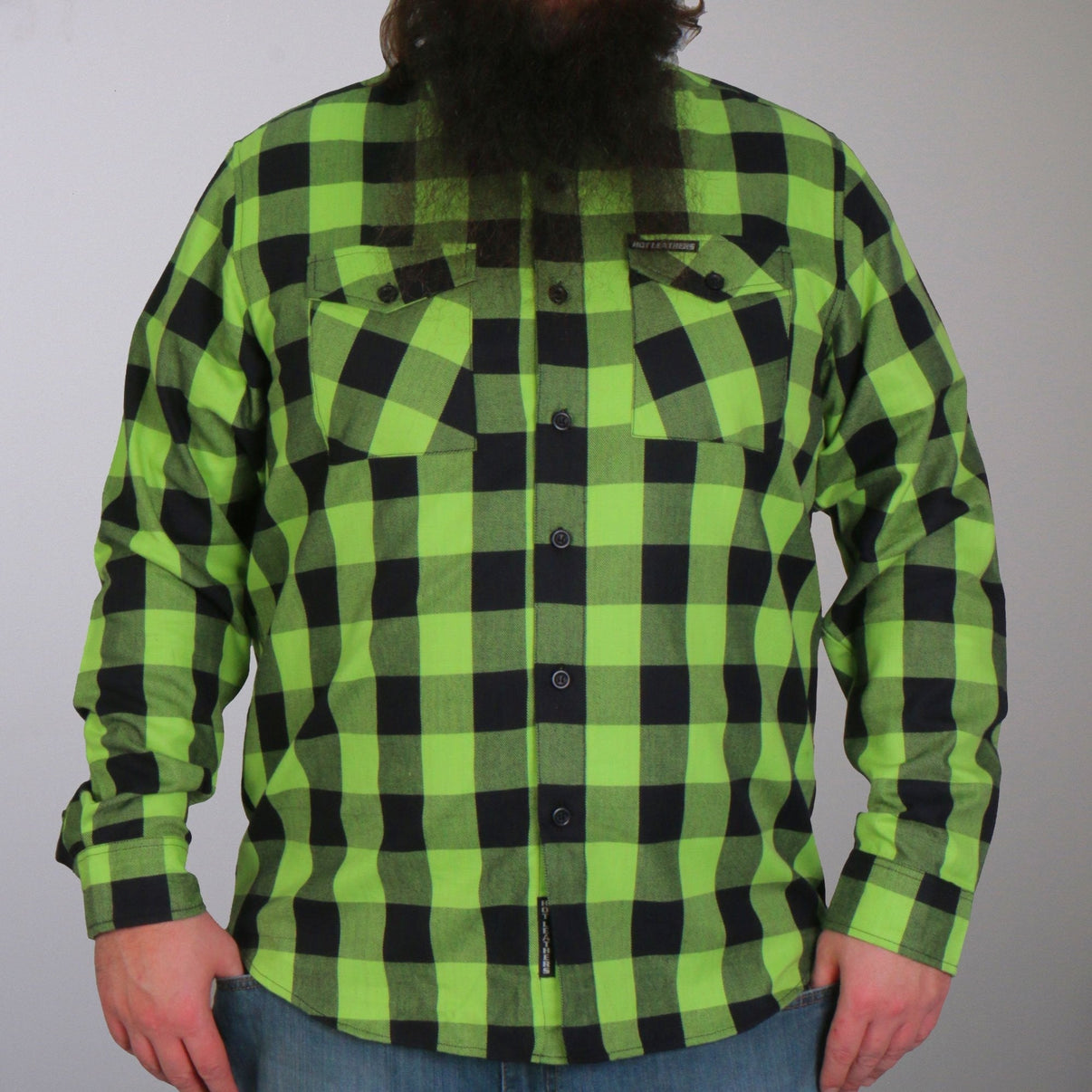 Hot Leathers FLM2005 Mens Black and Green Long Sleeve Flannel Shirt Hot Leathers