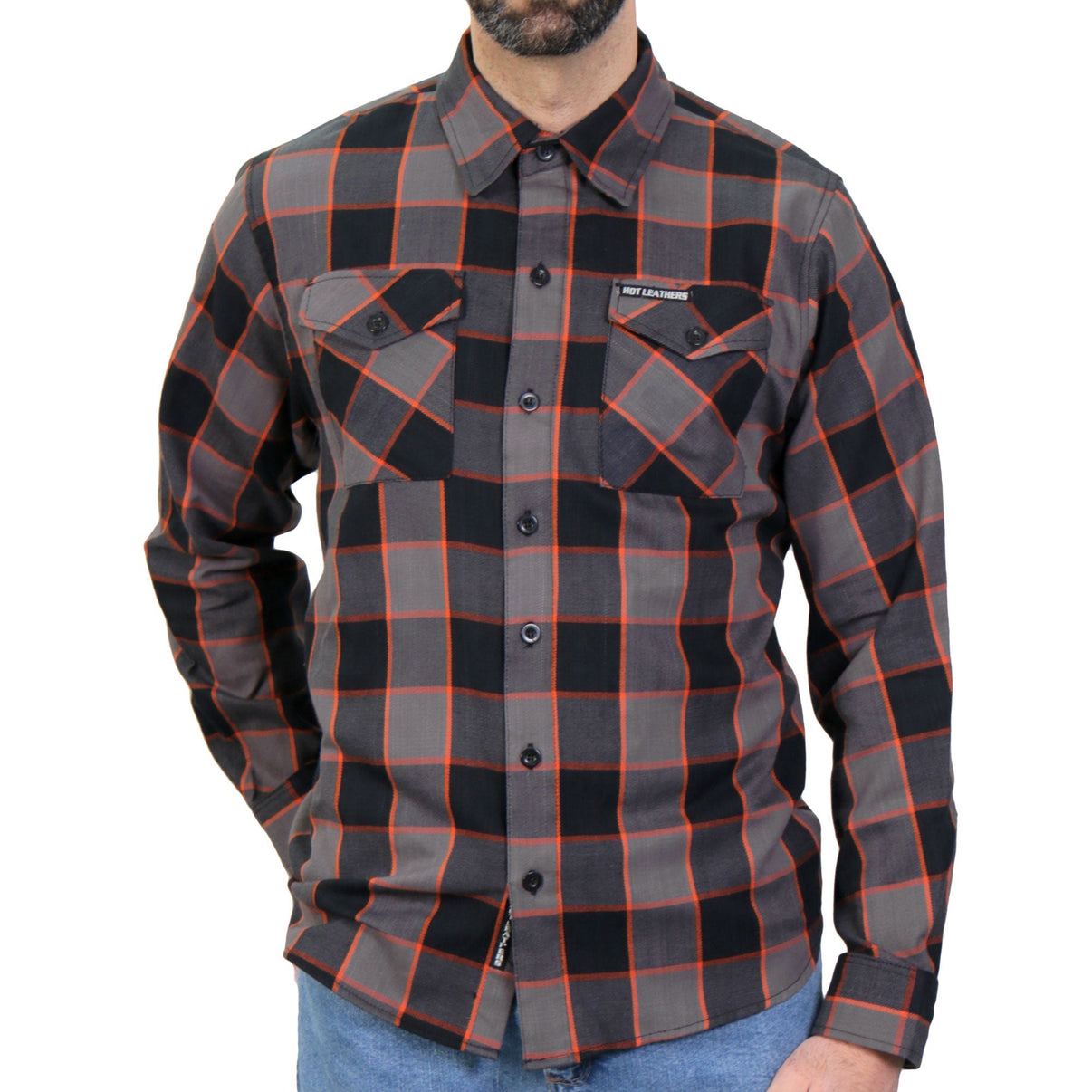 Hot Leathers FLM2020 Men's 'Black, Gray and Orange' Flannel Long Sleeve Shirt Hot Leathers